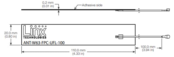 Mechanical Drawing - TE Connectivity / Linx Technologies ANT-W63-FPC-UFL-100 Wi-Fi 6 Antenna